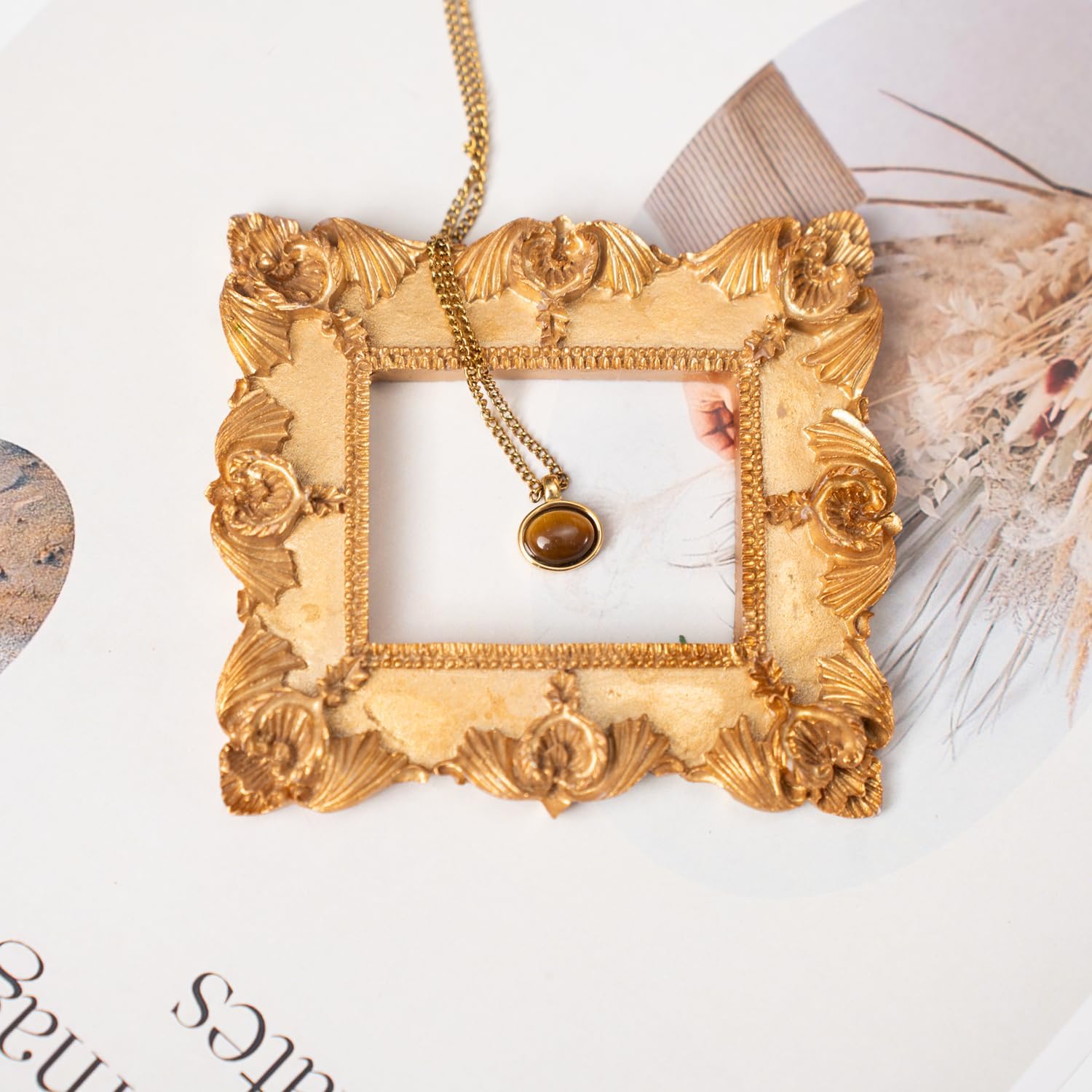 okisen Vintage Tiger Eye Necklace, 14K Gold Plated Stainless Steel, Natural Stone Pendant, Waterproof Hypoallergenic, Adjustable Chain 19.68-21.64 Inches, Brown, Spiritual Jewelry - Image 5