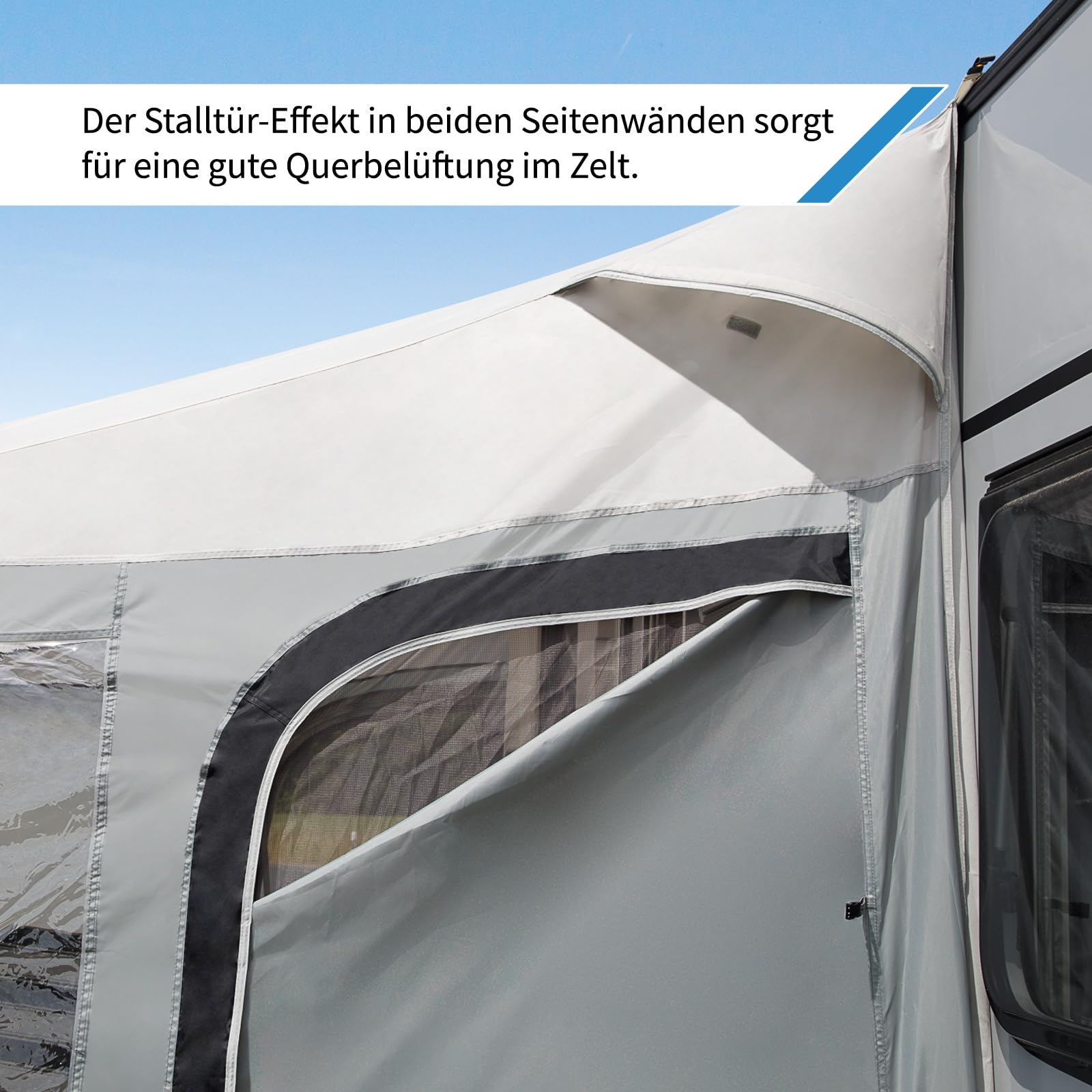 dwt Wohnwagen Luft-Vorzelt Fortuna Air mit 280 cm Tiefe, Breite 300 cm, leichtes Reisezelt inkl. Abspannmaterial, Luftpumpe und Tragetasche