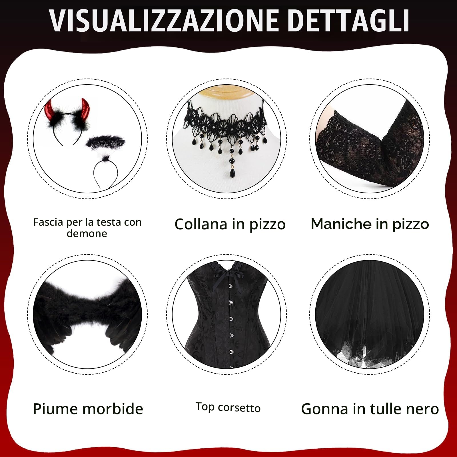 Costume Angelo,Costume Diavolo da Donna,Costume per Adulti Angelo Caduto,per Carnevale,Carnevali e Feste a Tema,Halloween