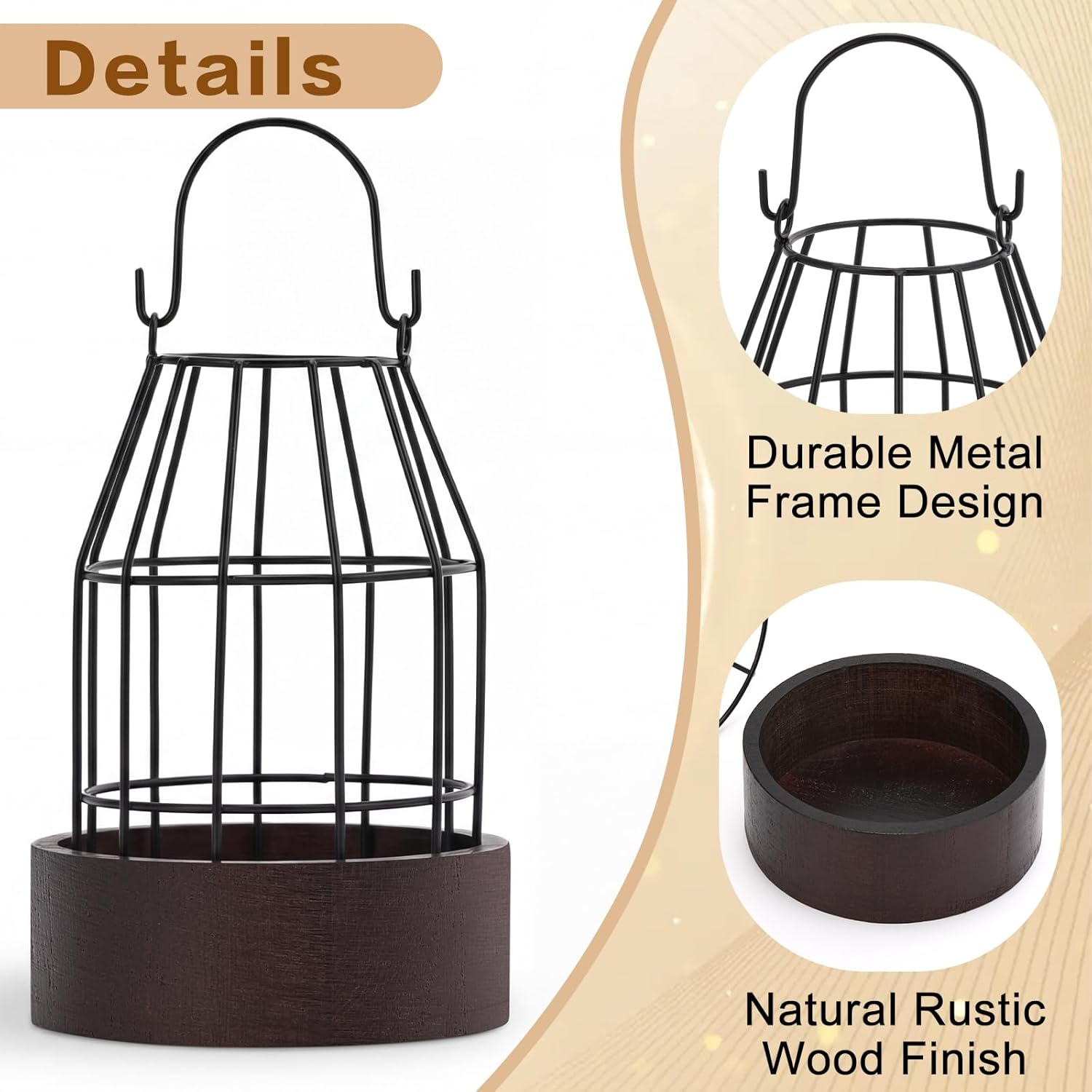 Farmhouse Lanterns Set of 3 Rustic Wire Metal Candle Cloche Decorative Indoor Vintage Cage Candle Holders Modern Home Decor for Fireplace Mantle Dining Room Table Centerpieces(Dark Brown, Black)