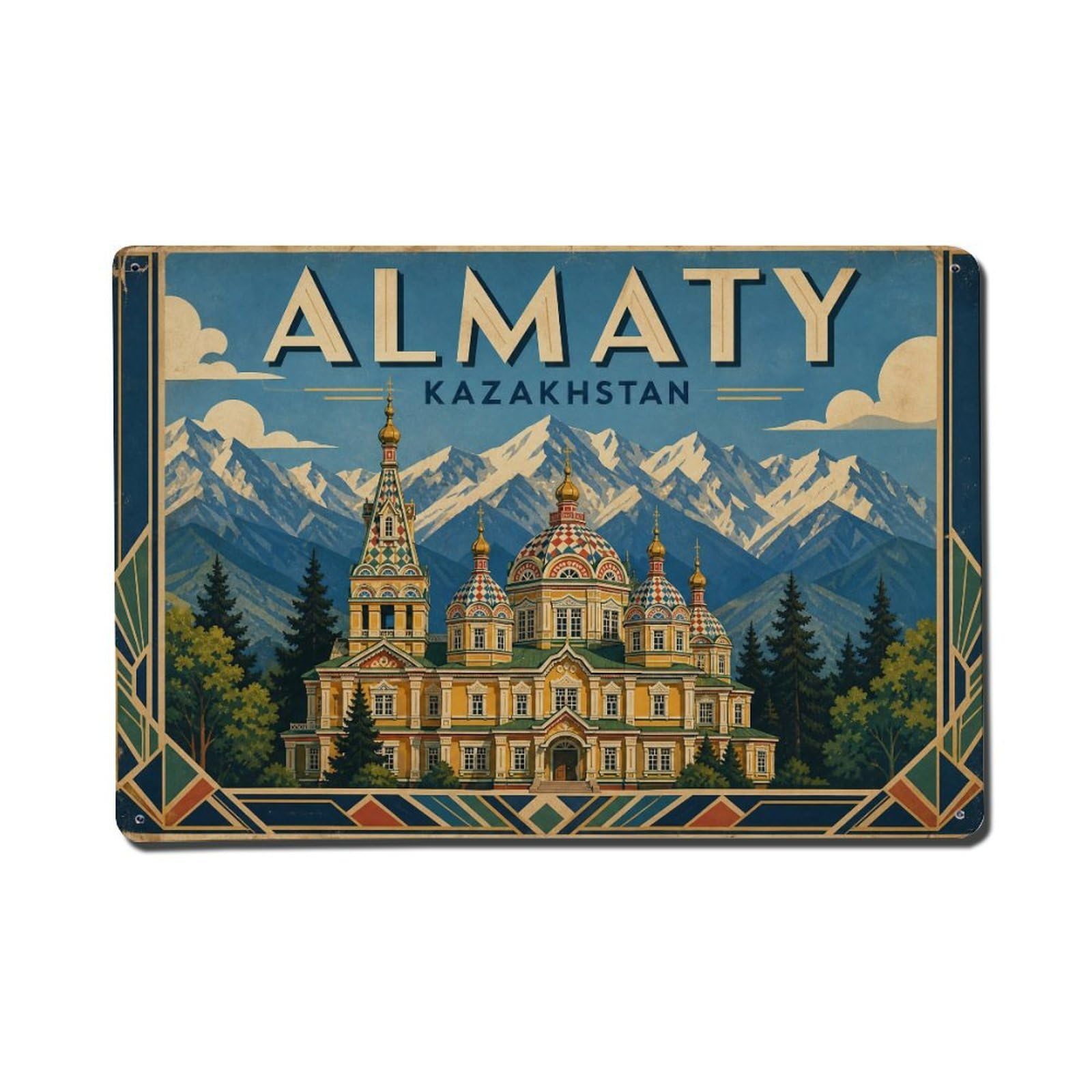 Fqcyn Style Metal Tin Sign Travel Retro Kazakhstan Almaty