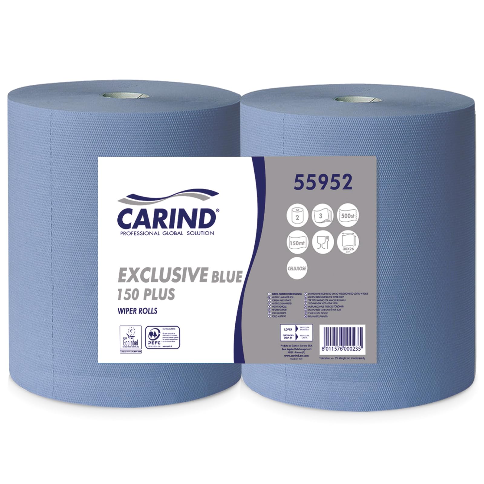 Sicignano | Rotoloni Rotoli di Carta Grande Blu, 2 Pezzi, 150m, Super Assorbente, 3 Veli, Cellulosa - Bobina 500+ Strappi, Dimensioni Strappo 30x26h cm - Asciugamani Asciugatutto Multiuso
