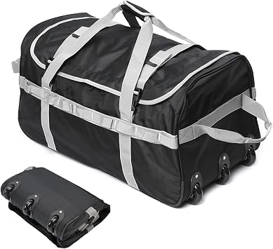 Foldable Duffel Bag with 3 Wheels.85L Rolling Duffle Bag Luggage Suitcase Outdoor Sports Carry On Garment Bags for Travel Camp Grey