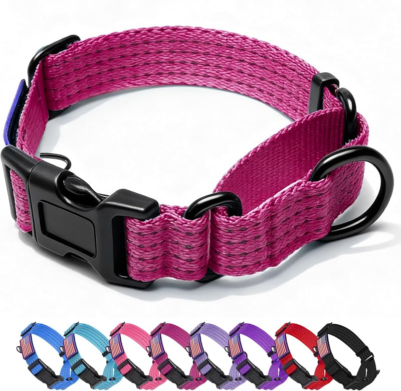 Coleira Martingale para Cães com Faixas Refletivas e Patch da Bandeira dos EUA JOOCPUP, M, Hot Pink