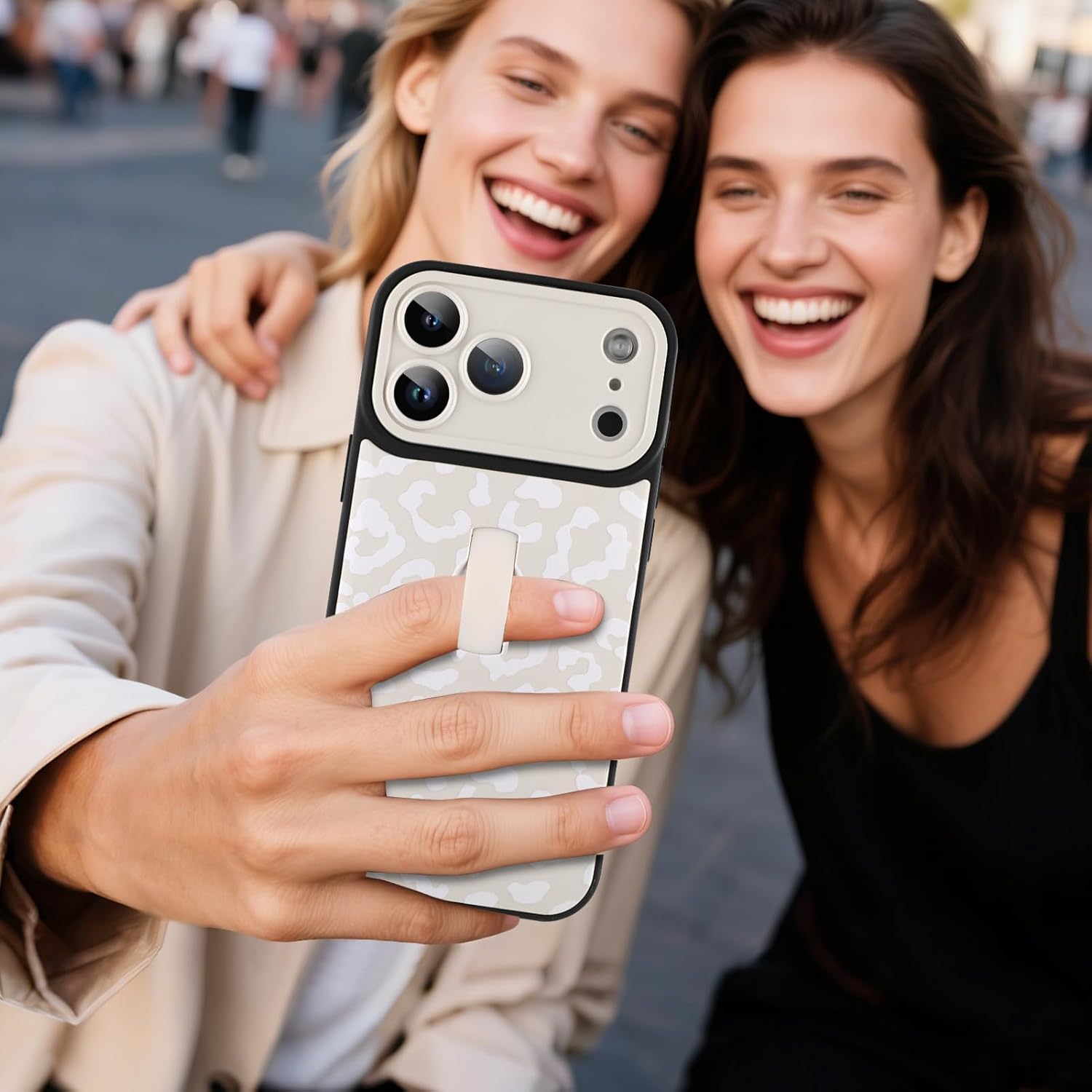 MOWIME Compatible with iPhone 17 Pro Max Case with Finger Strap, Cheetah Print Shockproof Soft TPU Protective Cover for Women Girls, Slim Anti Scratch Case for iPhone 17 Pro Max 6.9 Inch, White - Image 5