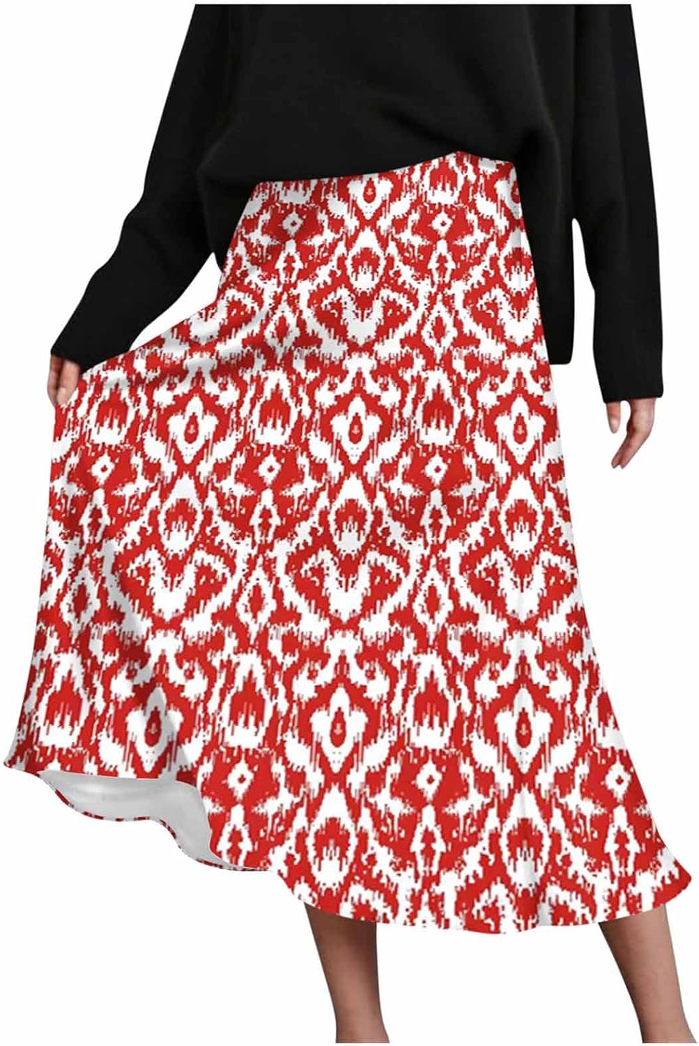 Women's Satin Midi Skirt Elastic High Waisted A Line Summer Flowy Silk Long Skirts for Women Floral Print Boho Skirts