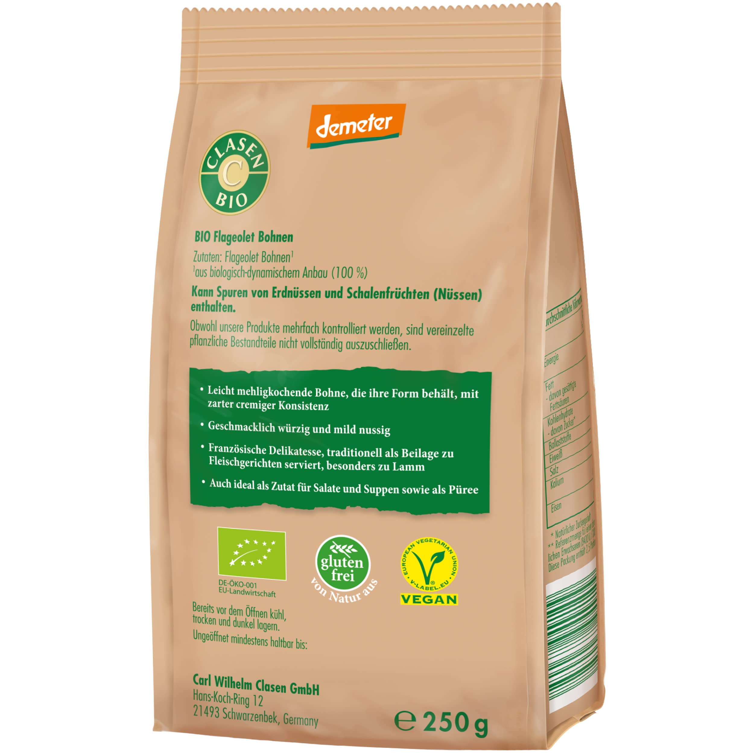 8x CLASEN BIO Demeter Flageolet Bohnen, getrocknet - 250 g