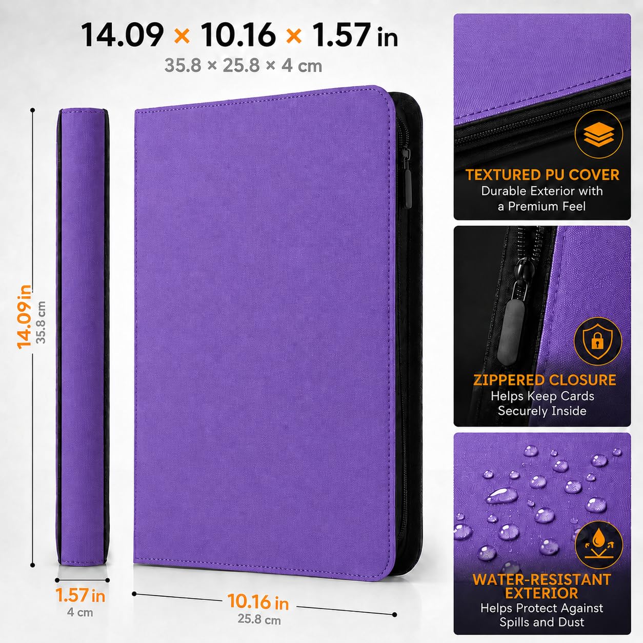 Raccoglitore per carte collezionabili, 9 tasche, raccoglitore di carte di alta qualità, per 360 carte, resistente album per carte a caricamento laterale, con cerniera, perfetto per carte TCG, MTG e