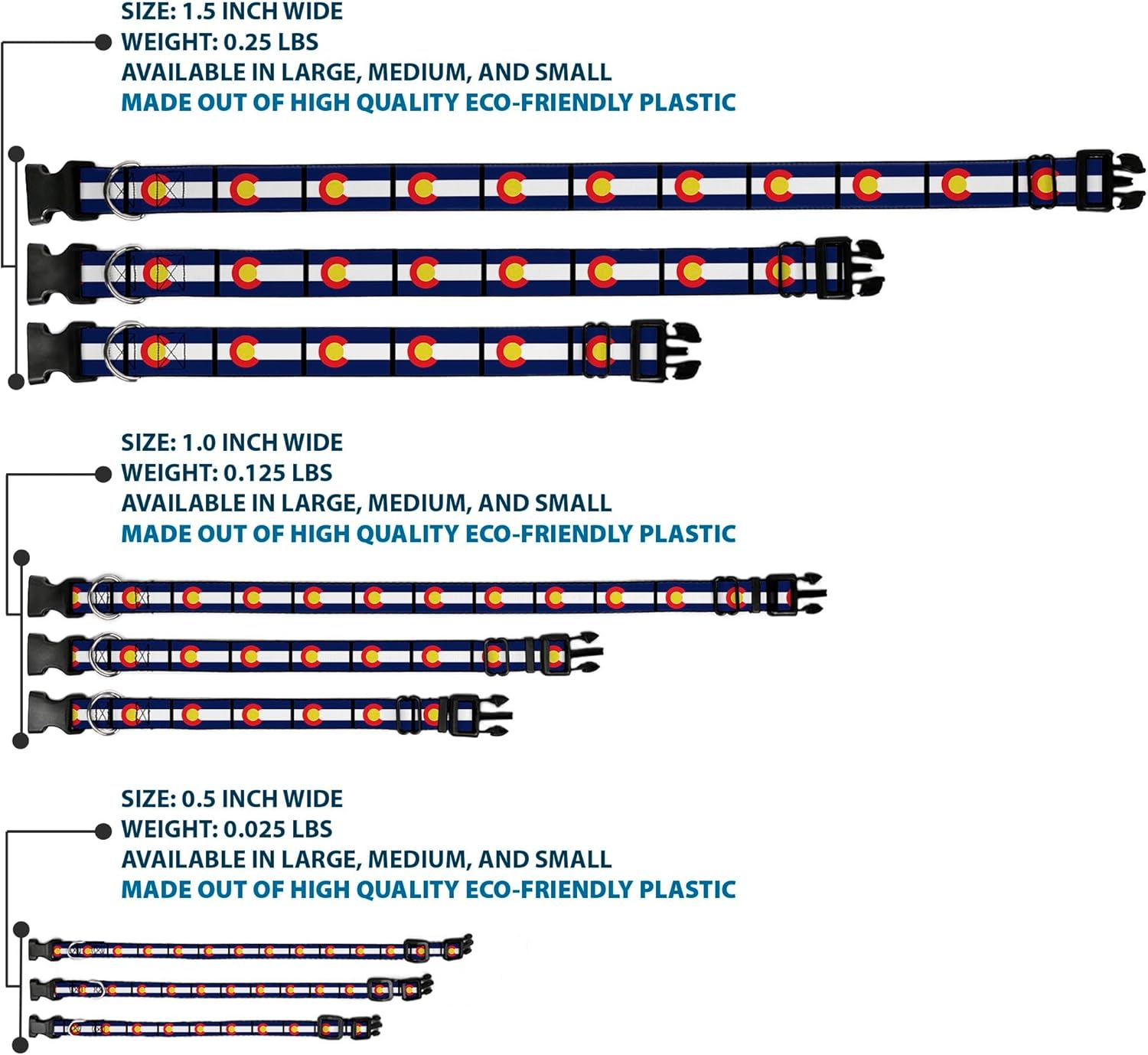 Buckle-Down Colorado Flags Plastic Clip Collar, 1.5" Wide-Fits 16-23" Neck-Medium