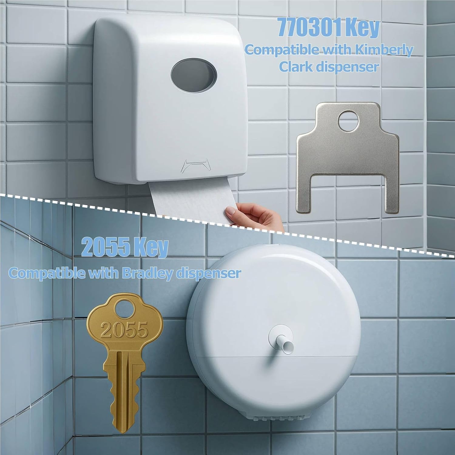 6 Pcs Universal Paper Towel Dispenser Key Set – Compatible with San Jamar, Bobrick, Kimberly Clark, Georgia Pacific, ASI, Commercial Restroom & Janitor Supply Replacement Keys