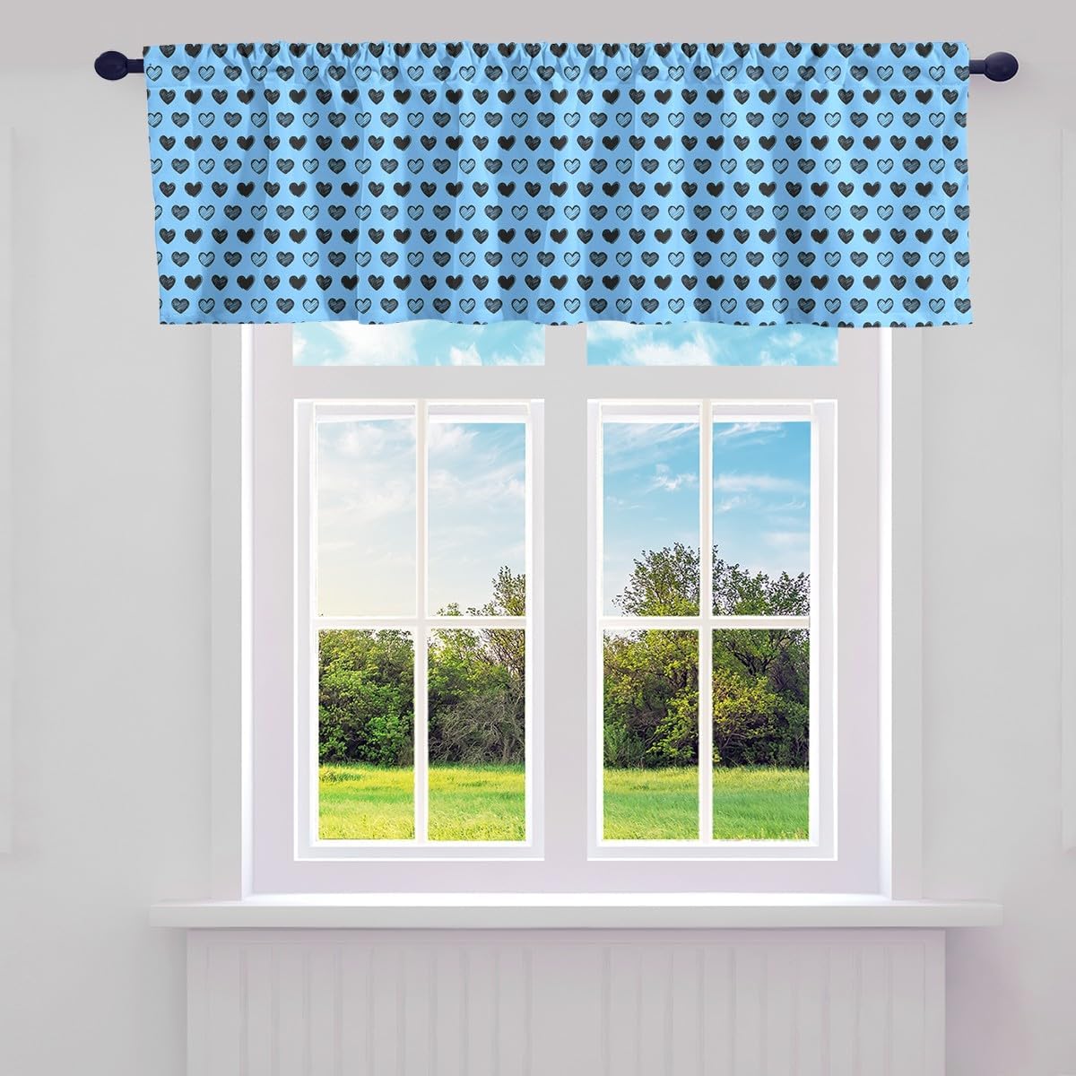 Erosebridal Cartoon Ladybug Window Curtains,Cute Dragonfly Valance Curtains for Kids Teens,Kawaii Florals Print Blackout Valances for Girls Green,52" W X 12" L