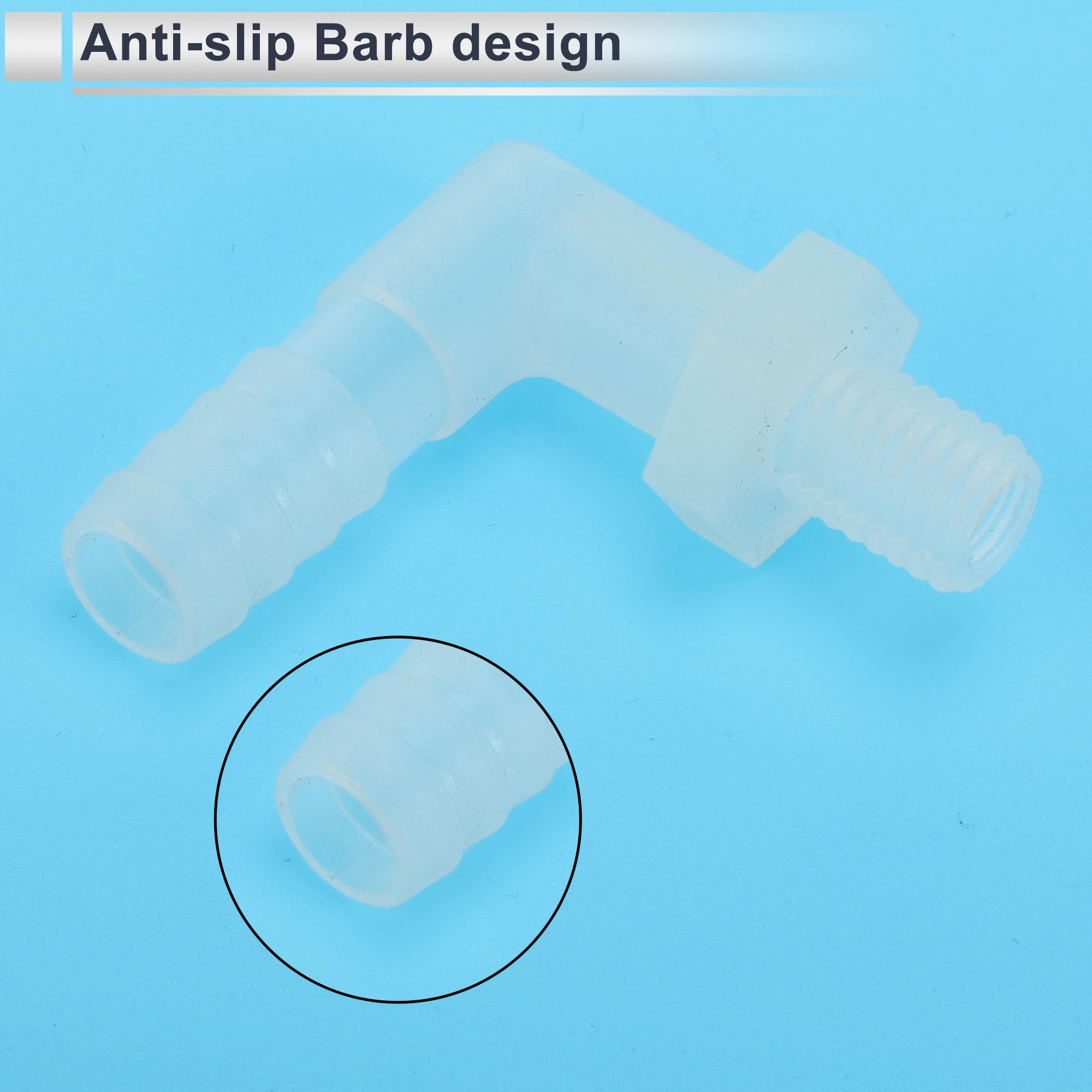 RATCHROLL 5 Pcs Plastic Hose Barb Fitting 90° Elbow 25/64" Hose Barb M10 Male NPT Barbed Adapter Clear PP - Image 4