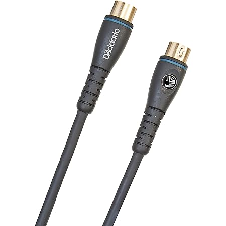 D'Addario Midi Cable - Shielded for Noise Reduction - Great for Phantom Power - Gold Plated Plug - 20 Feet/7.62 Meters - 1 Pack