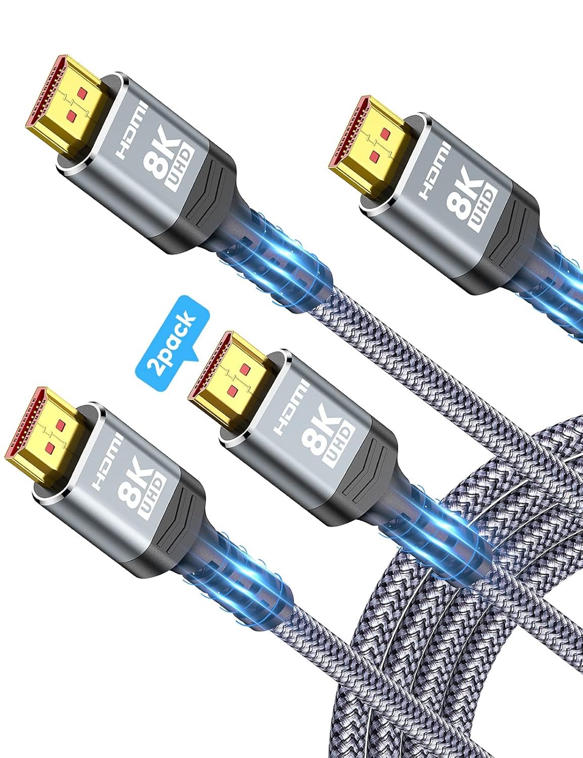 Ultra High Speed 48Gbps 8K HDMI Cable 3.3FT/1M 2-Pack, Highwings HDMI 2.1 Braided Nylon Cord-4K120 144Hz 8K60Hz RTX 3090 eARC HDR10 4:4:4 HDCP 2.2&2.3 Dolby Compatible for PS5, PS4, UHD TV and PC : Electronics