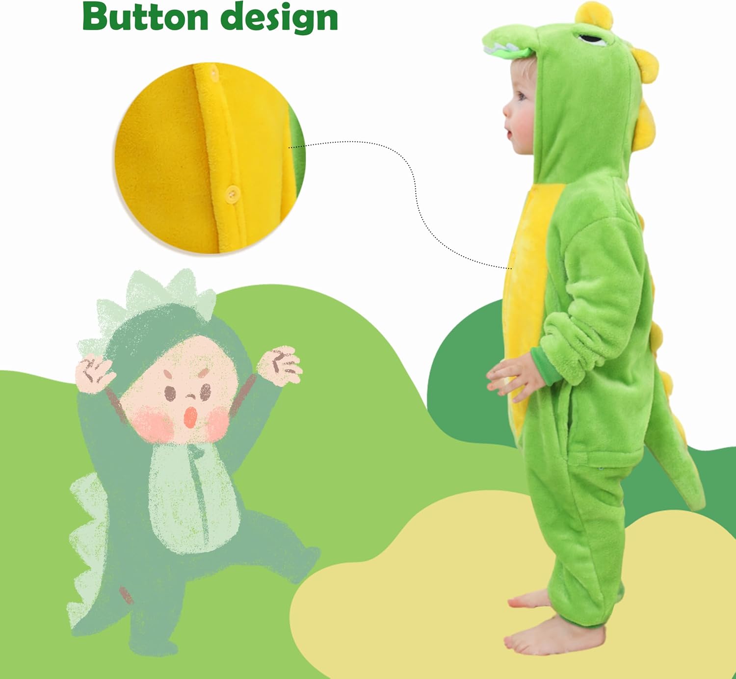 Toddler Dinosaur Animal Costume for Kids Dino Dress Onesie Boys Girls 6M-7 - Image 2