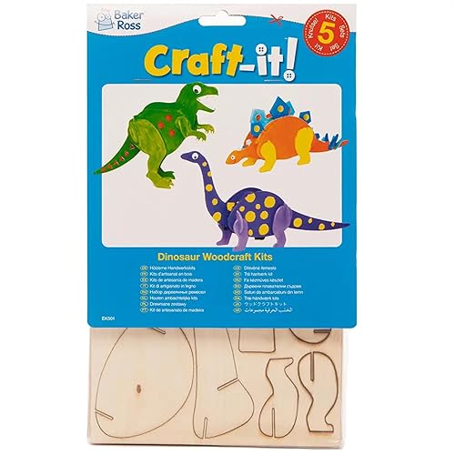 Miniatura 3 de Baker Ross EK501 Build A Dinosaur Kit - Paquete de 5, para niños, kits de manualidades de madera 3D para que los niños hagan y decoren