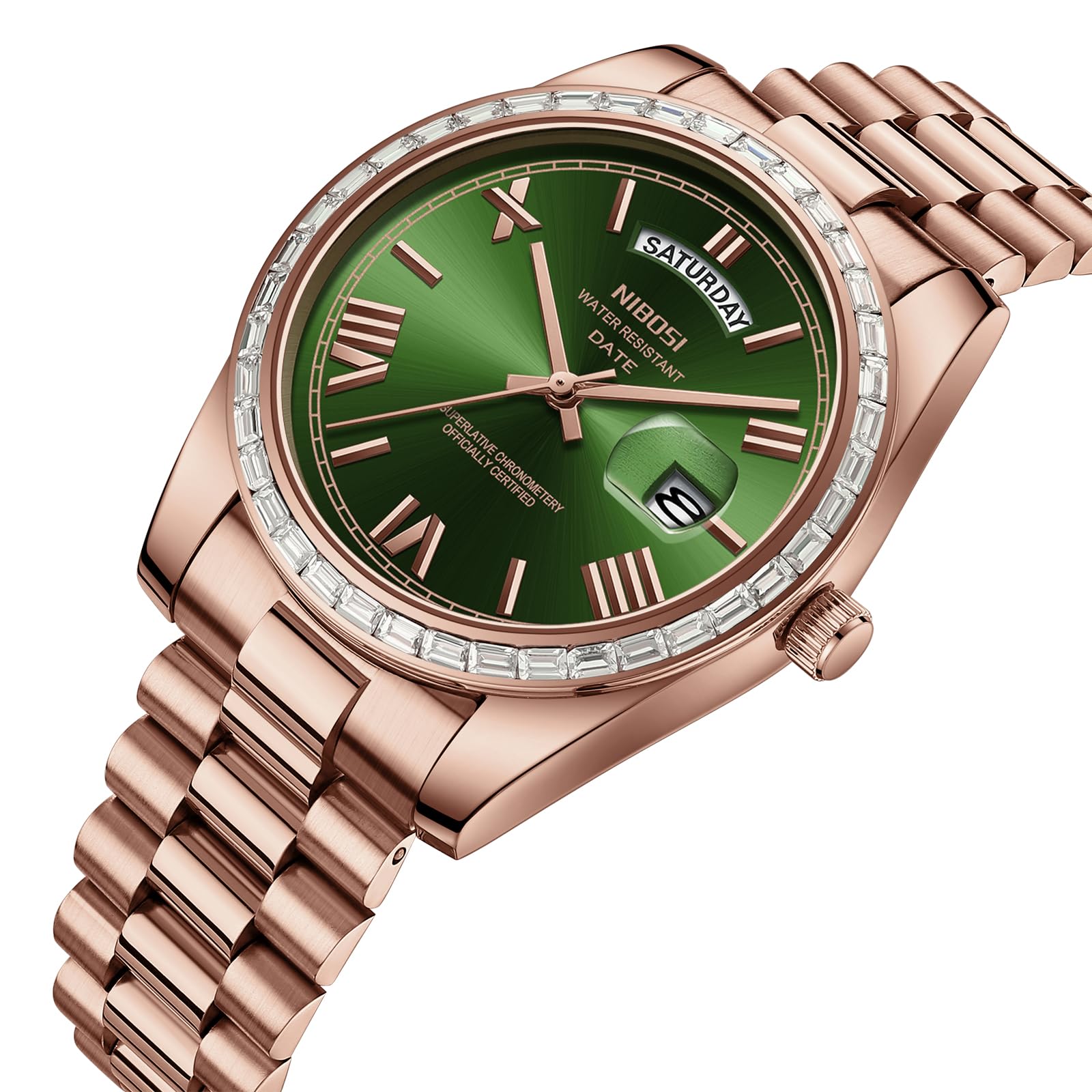 NIBOSI Orologi da uomo analogico al quarzo lunetta con diamanti quadrante in acciaio inossidabile oro rosa argento orologi da uomo impermeabili Business Classic Dress orologio da polso con giorno data