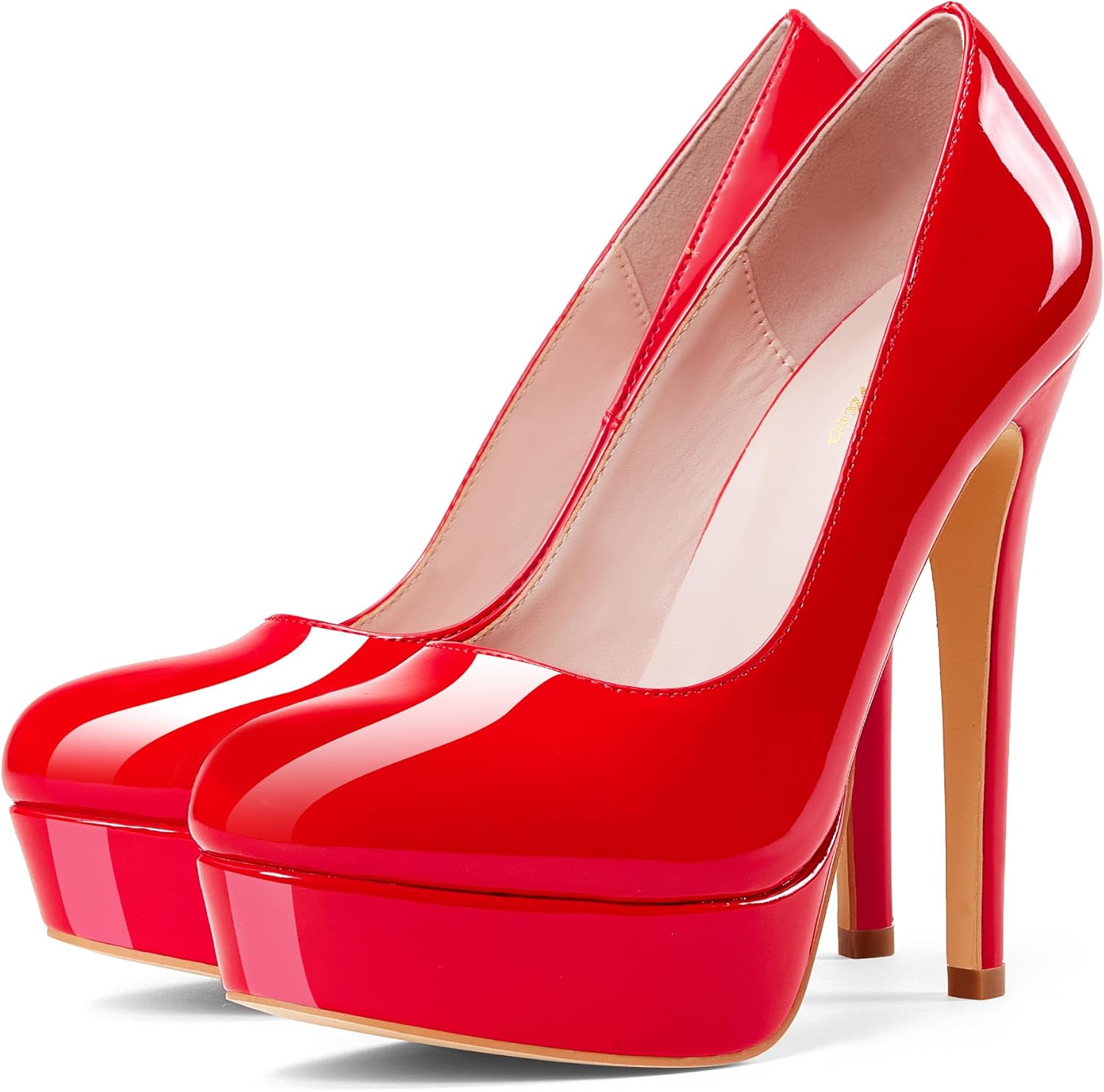 GENSHUO Platform Stilettos Heeled Pumps Round Toe Sexy Patent Leather Pumps 5.5 Inches High Heels for Women Office Party Club Wedding Prom - Image 6