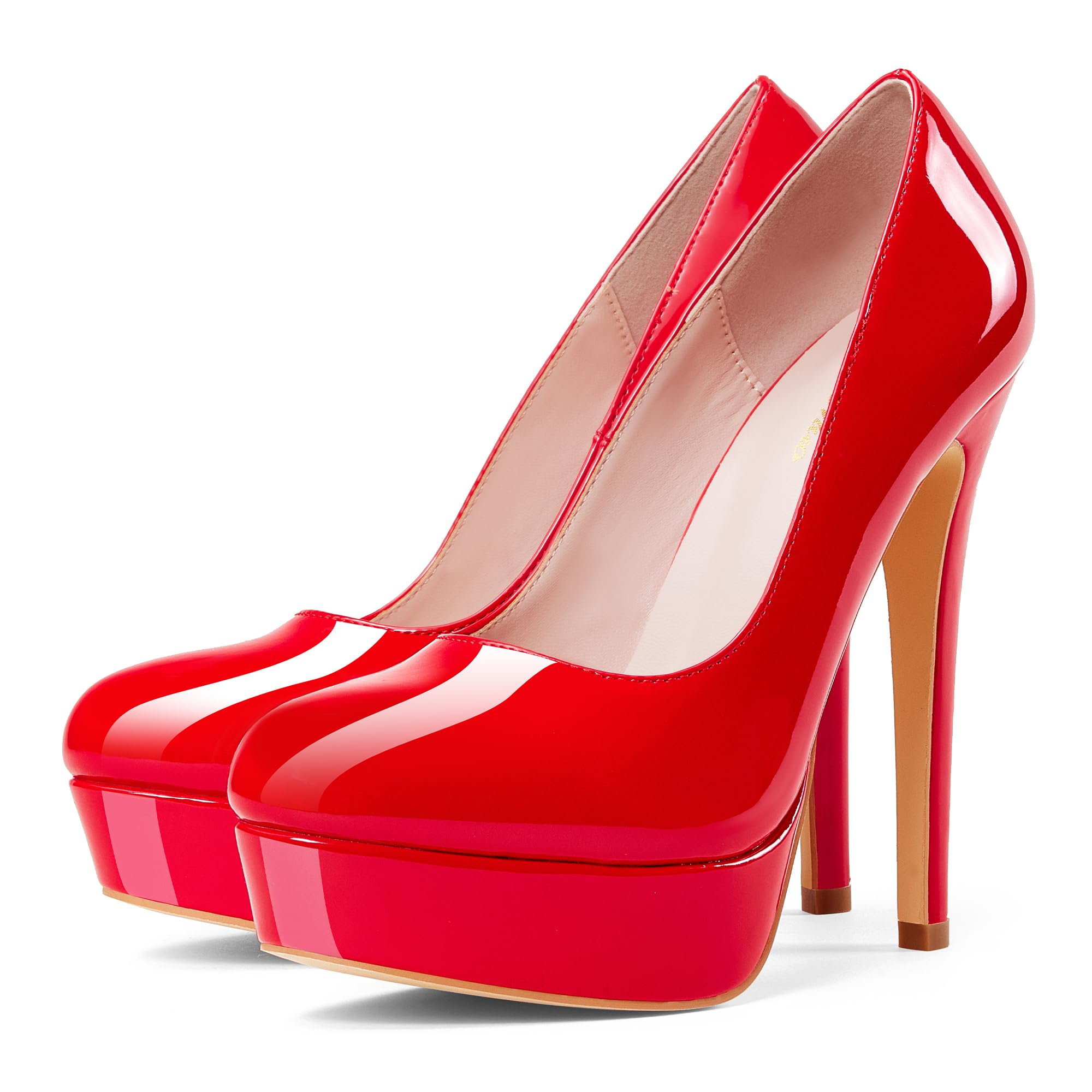GENSHUO Scarpe col Tacco Alto a Spillo da Donna con Plateau in Vernice, 5,5 pollici/14 cm, Scarpe da Donna con Plateau e Tacchi Sexy da infilare