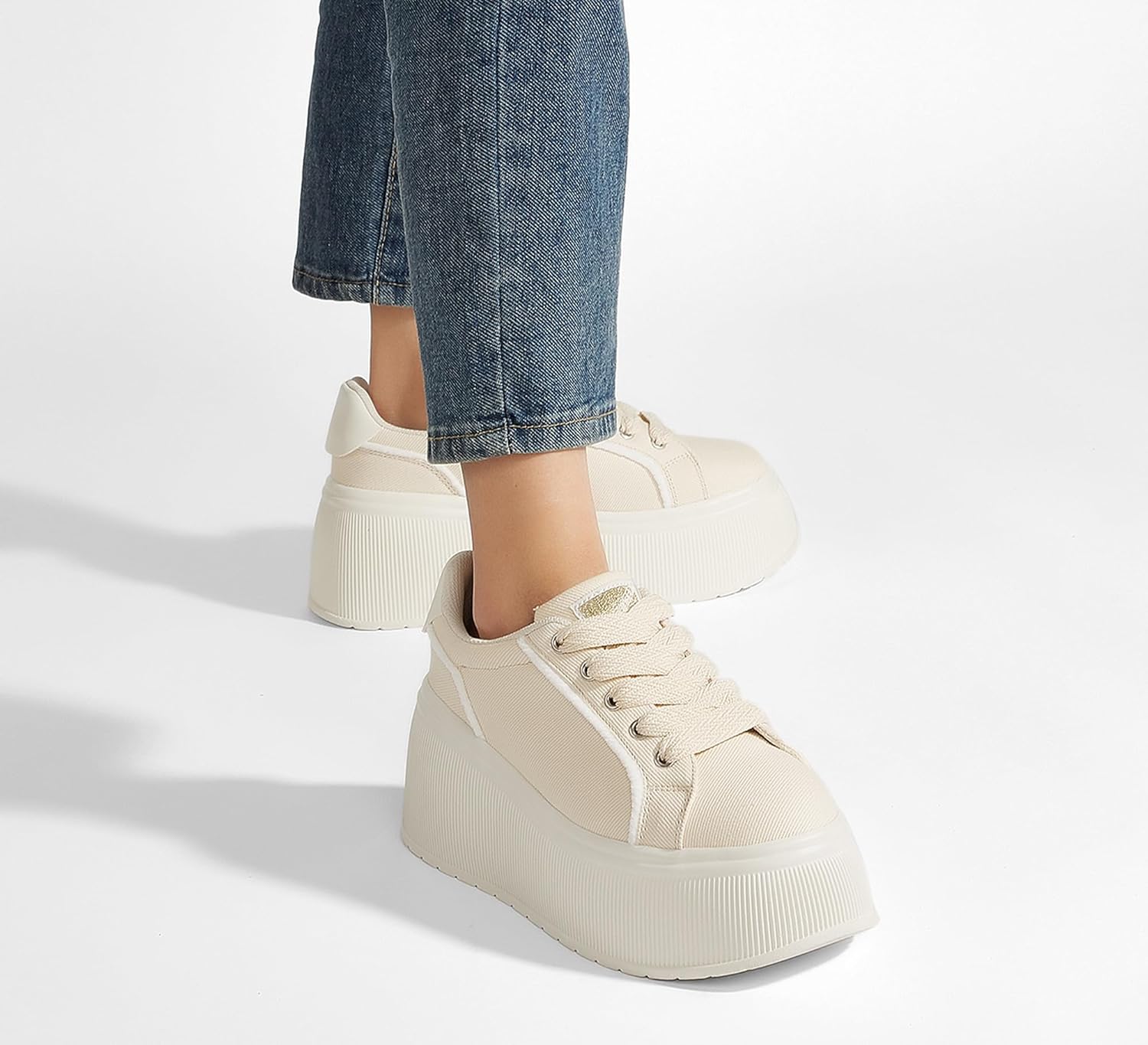 LUCKY STEP Women's Platform Fashion Sneakers Classic Wedge Canvas Casual Low Top Retro Walking Shoes - Image 2