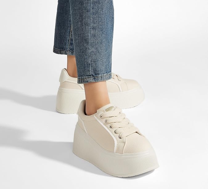 LUCKY STEP Women's Platform Fashion Sneakers Classic Wedge Canvas Casual Low Top Retro Walking Shoes