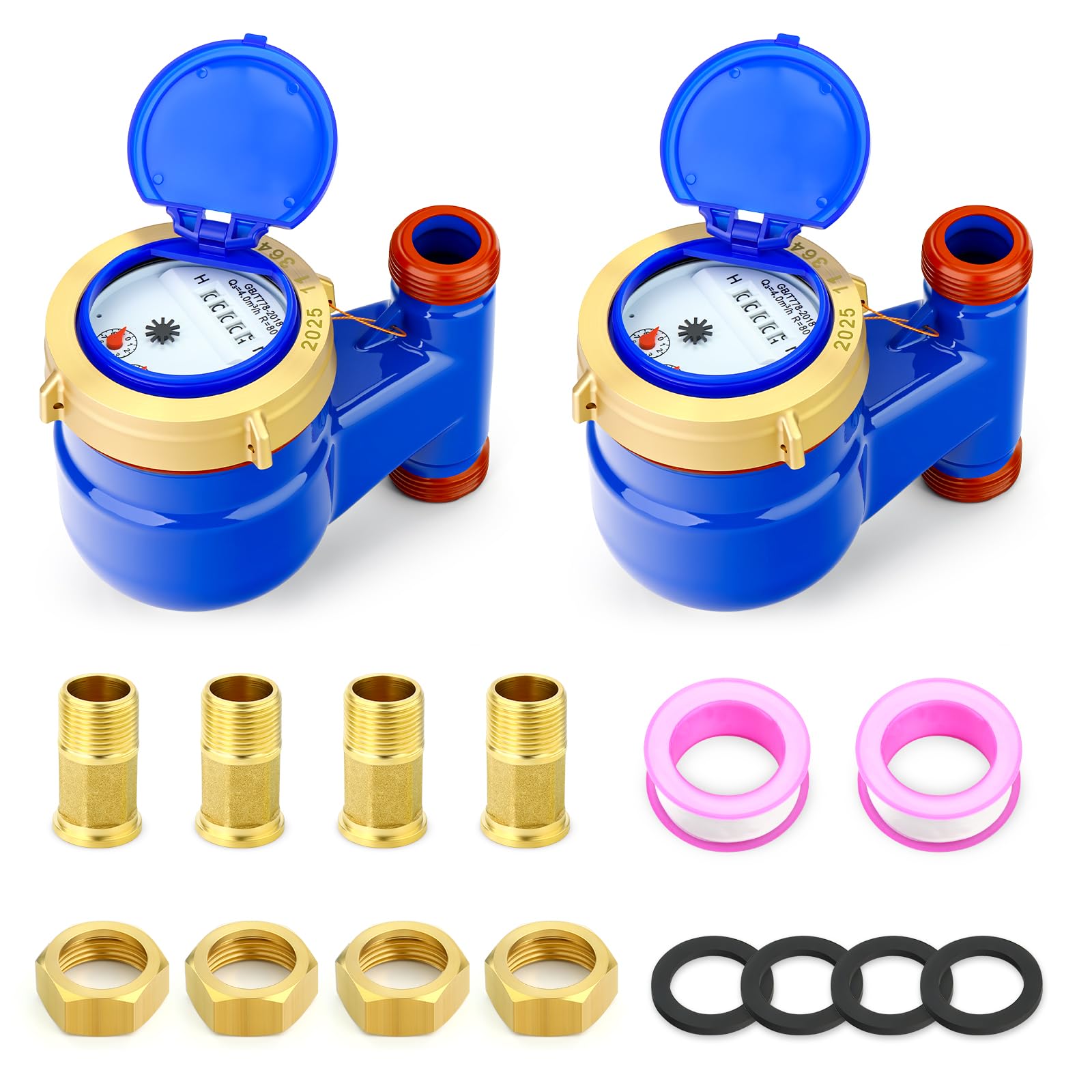 MEANLIN 2 SZTUK 3/4" BSP Sprzęgła Wody Licznik Wody Pionowy Zimny Licznik Wody Do Domu Ogrodów, 20 mm Pomiar w Metrach Sześciennych