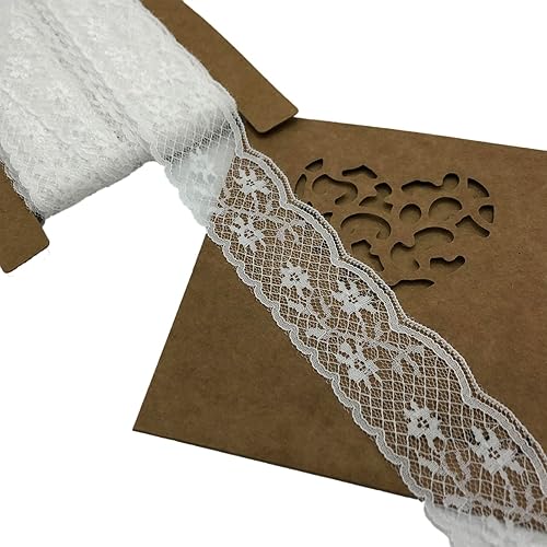 Cinta de encaje blanco de 1.5 pulgadas de ancho, patrón vintage, rollo de 10 yardas para envolver regalos, día de San Valentín, floral,