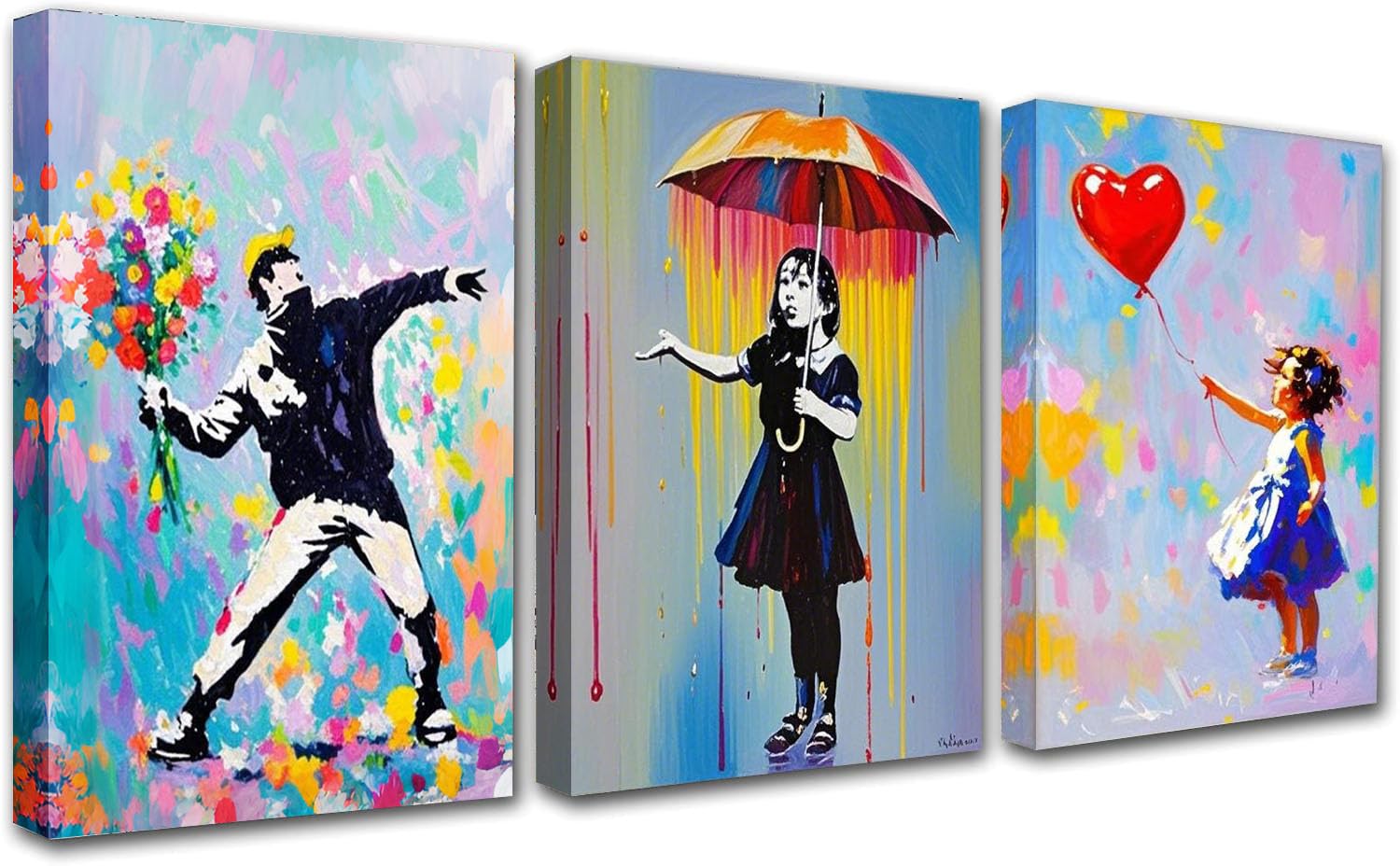 XIANGPEIFBH Dietro Il Sipario Dipinti Su Tela Graffiti Street Art Banksy Graffiti Art Wall Art Pictures For Home Decor Pronto Da Appendere 80x160cm(32''x63'') Cornice Dorata - Foto 13