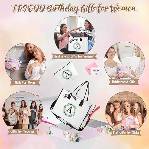 Miniatura 7 de Bolsa de mano con bolsa de maquillaje, bolsa de playa con monogramo floral, bolsa de playa personalizada, para amigos, cumpleaños, dama de honor,