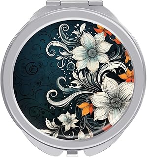 Espejo de maquillaje de viaje con flores abst...