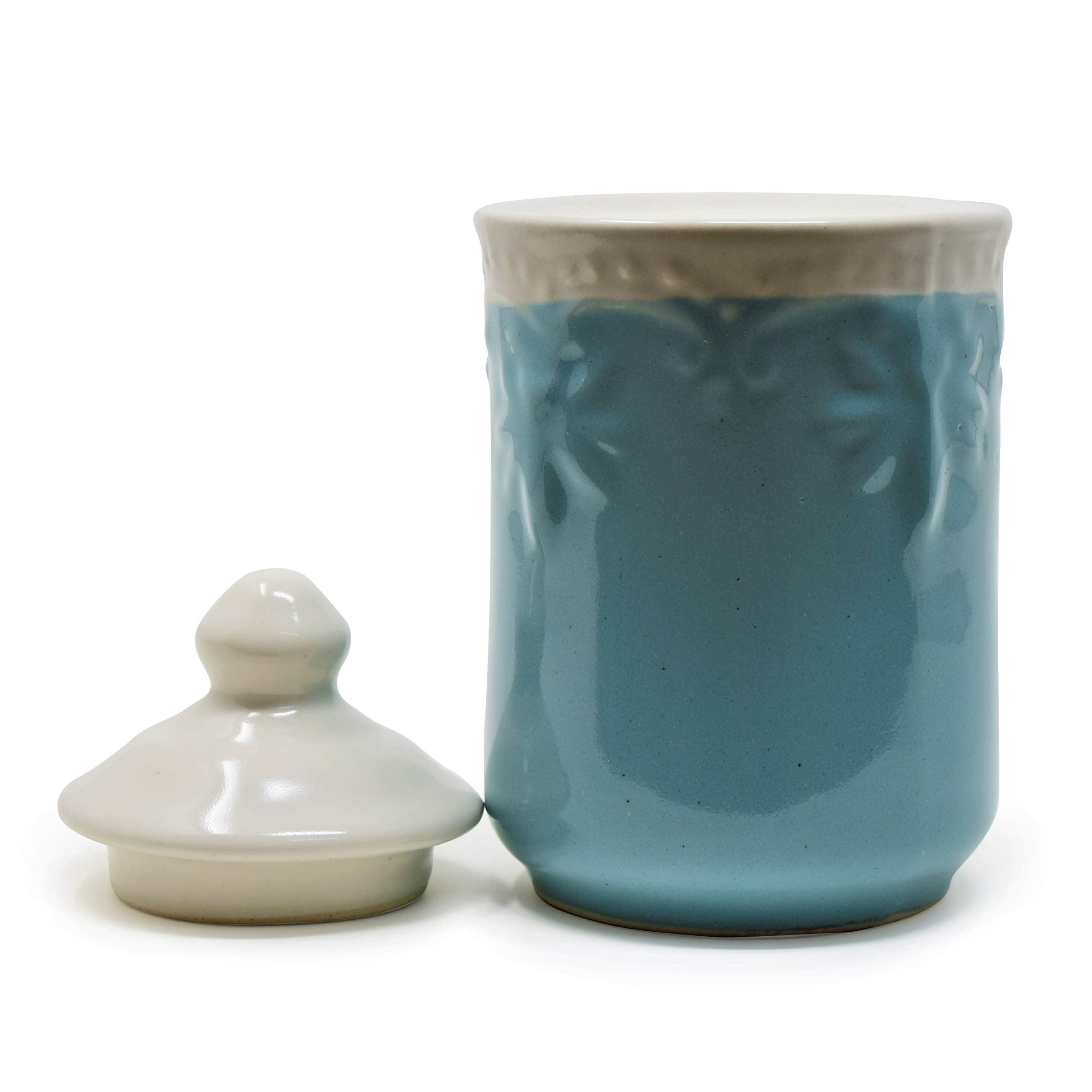 The Himalayan Goods Company - Kitchen Aesthetics Ceramic Container Spice Jar Sugar Pot with Lid (650ml) (Sea Green and Ivory) 1