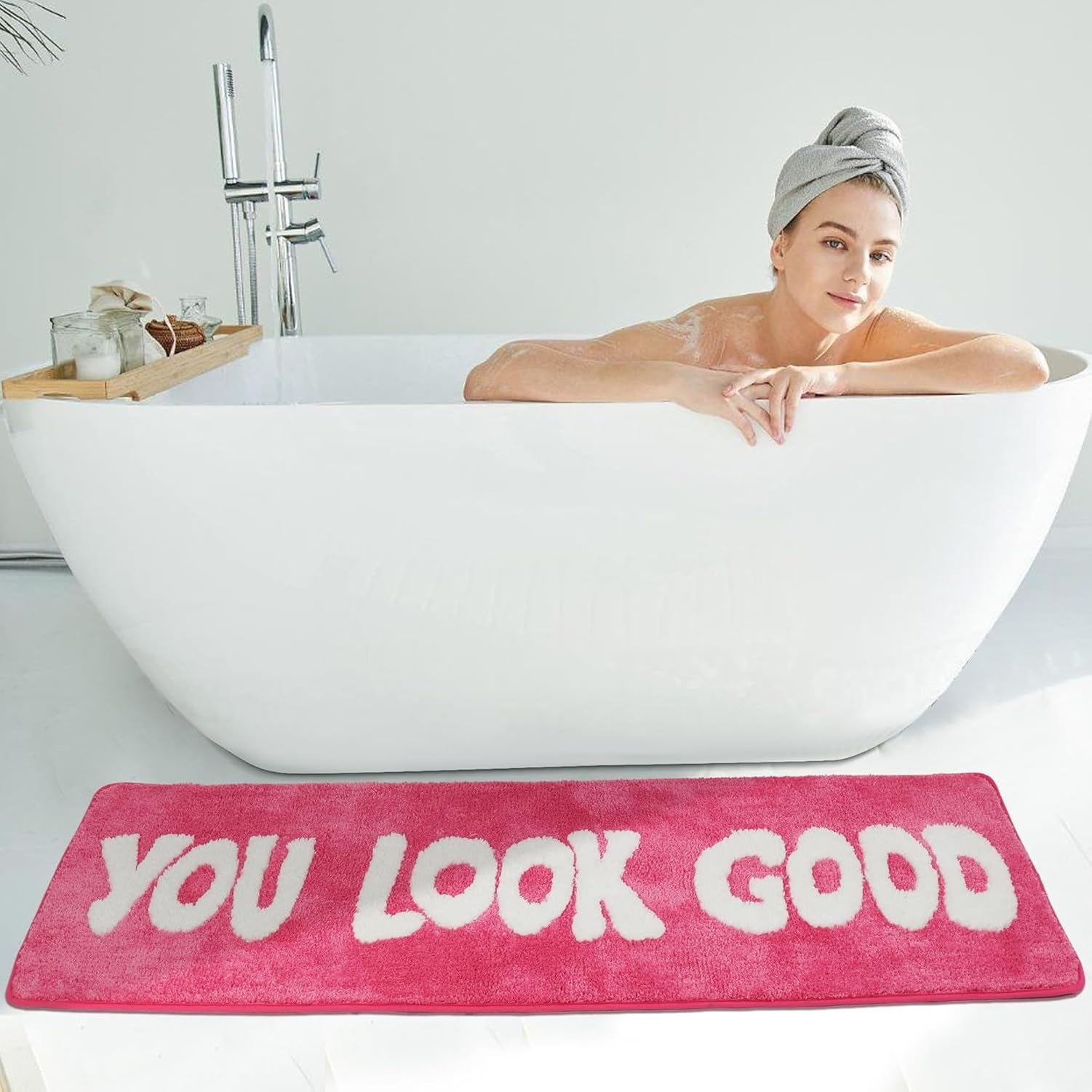 Alfombra de baño Larga antideslizante 20x60 pulgadas, para bañera, ducha y dormitorio, divertida decoración de baño, Rosa, 51x81 cm (oblungo)