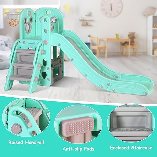 Miniatura 4 de MAMIZO Tobogán 6 en 1 para niños pequeños, tobogán extralargo para escaladores, parque infantil para interiores y exteriores, con aro de baloncesto