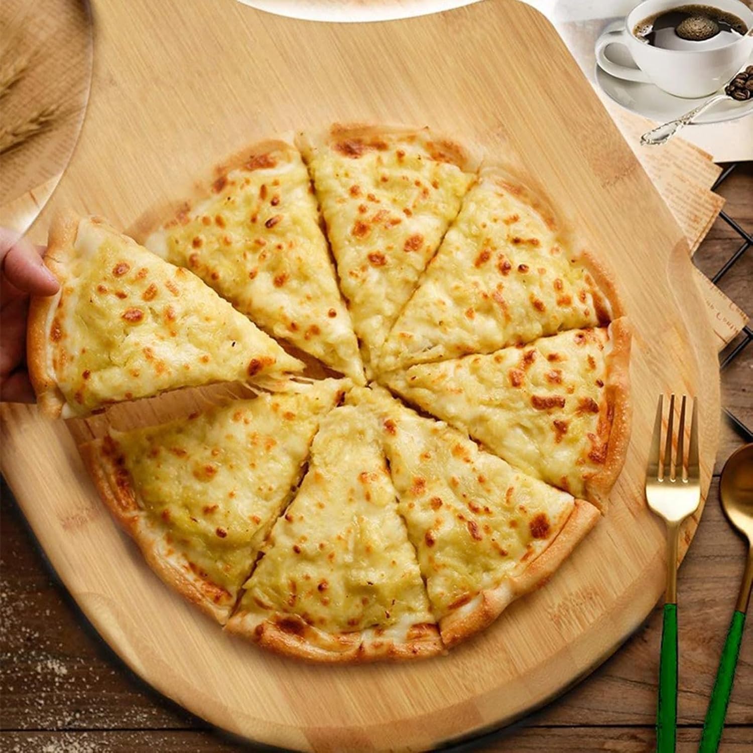 Round Cutting Board With Handle Bamboo Serving Board For Kitchen Mear Bread Cheese Pizza Vegetables Wedding 15.4 X 11.6''