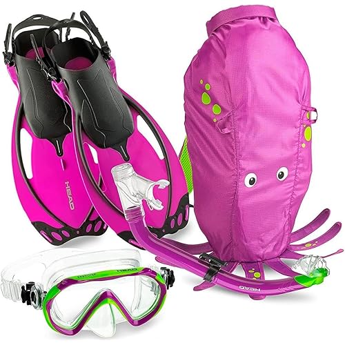Mares Junior Sea Pals Dry Snorkeling Set - Seahorse Single-Lens Mask, Allegra Open-Heel Fins, Ergonomic Dry-Top Snorkel & Backpack (480315)