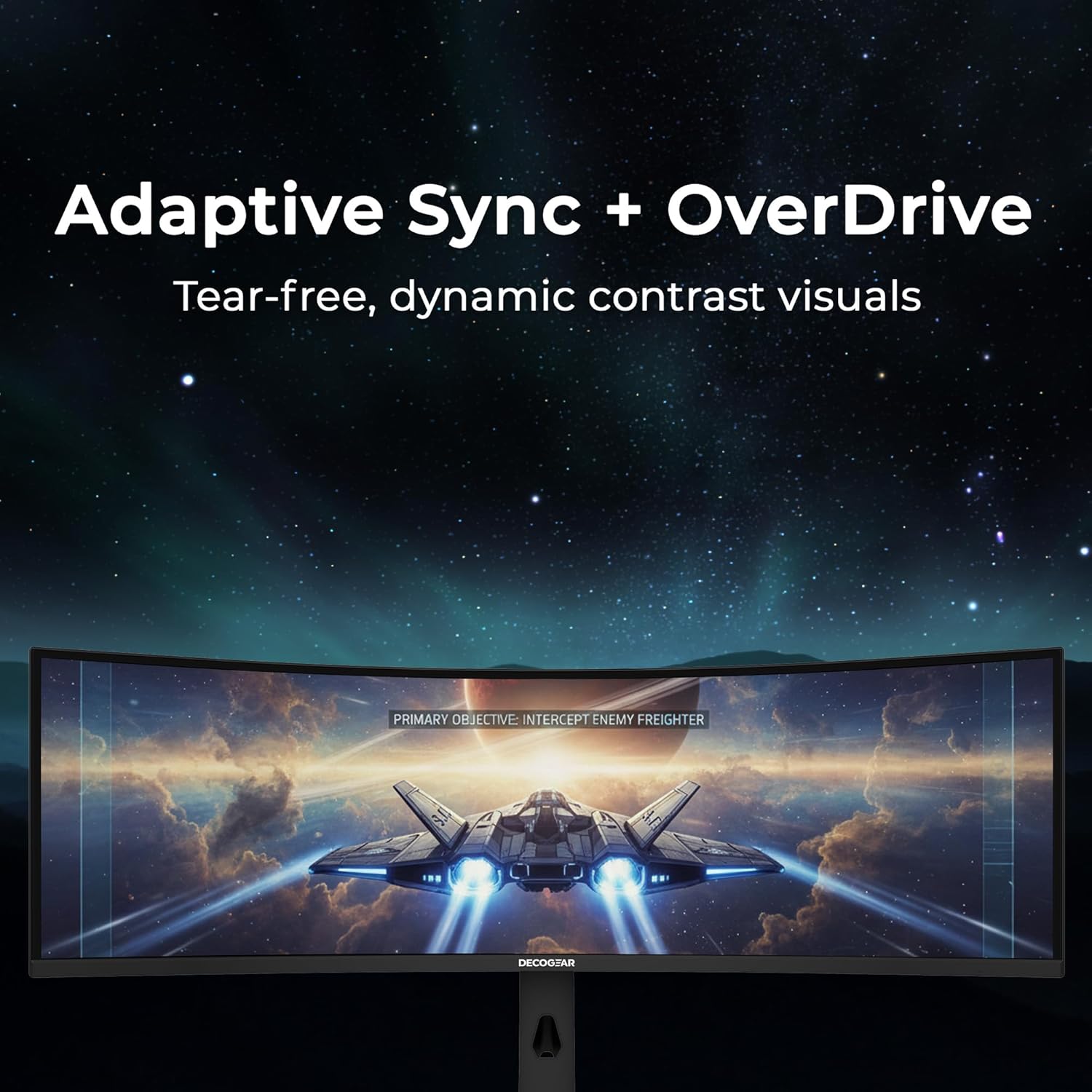 Deco Gear 49” Curved Super Ultrawide Dual QHD Monitor 5120×1440 240 Hz 1000R E-LED HDR Adaptive Sync HDMI 2.1 DisplayPort 1.4 PIP PBP Overdrive Gaming Workstation Display