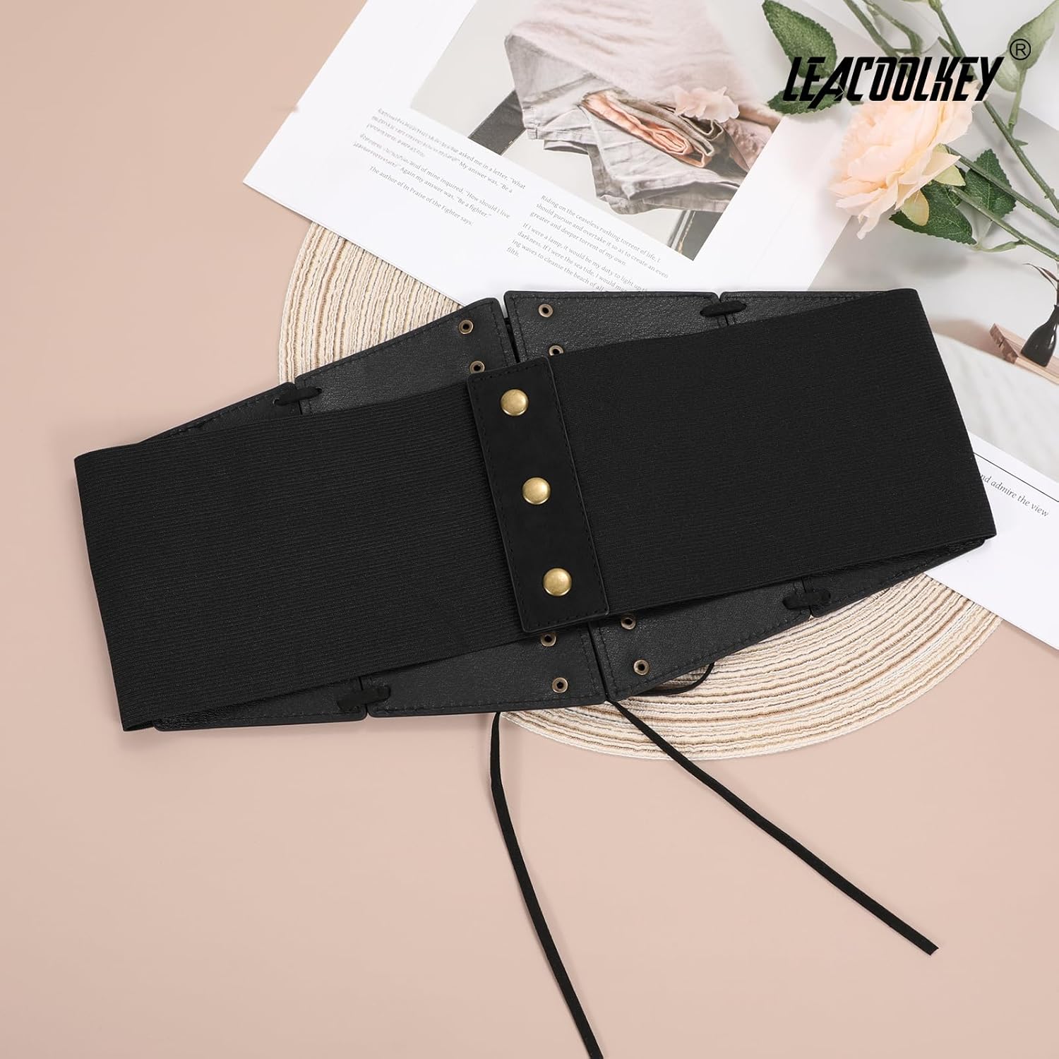 LEACOOLKEY Women’s Wide Corset Belt Vintage Elastic Waist Belt for Dresses Halloween Costume - Image 3