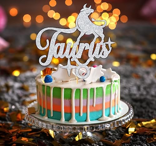 Miniatura 4 de Ferburitar Decoración de pastel de Tauro con purpurina plateada, decoración de pastel de energía de Big Tauro, 12 constelaciones, suministros de