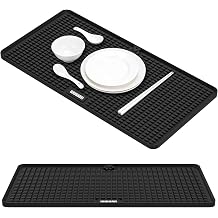 Silicone Dish Drying Mat for Kitchen Countertop, Non-Slip Sink Draining Mat with Raised Ridges, Heat Resistant Absorbent Drying Pad for Dishes, Glasses, Cookware, Easy to Clean Counter Protector