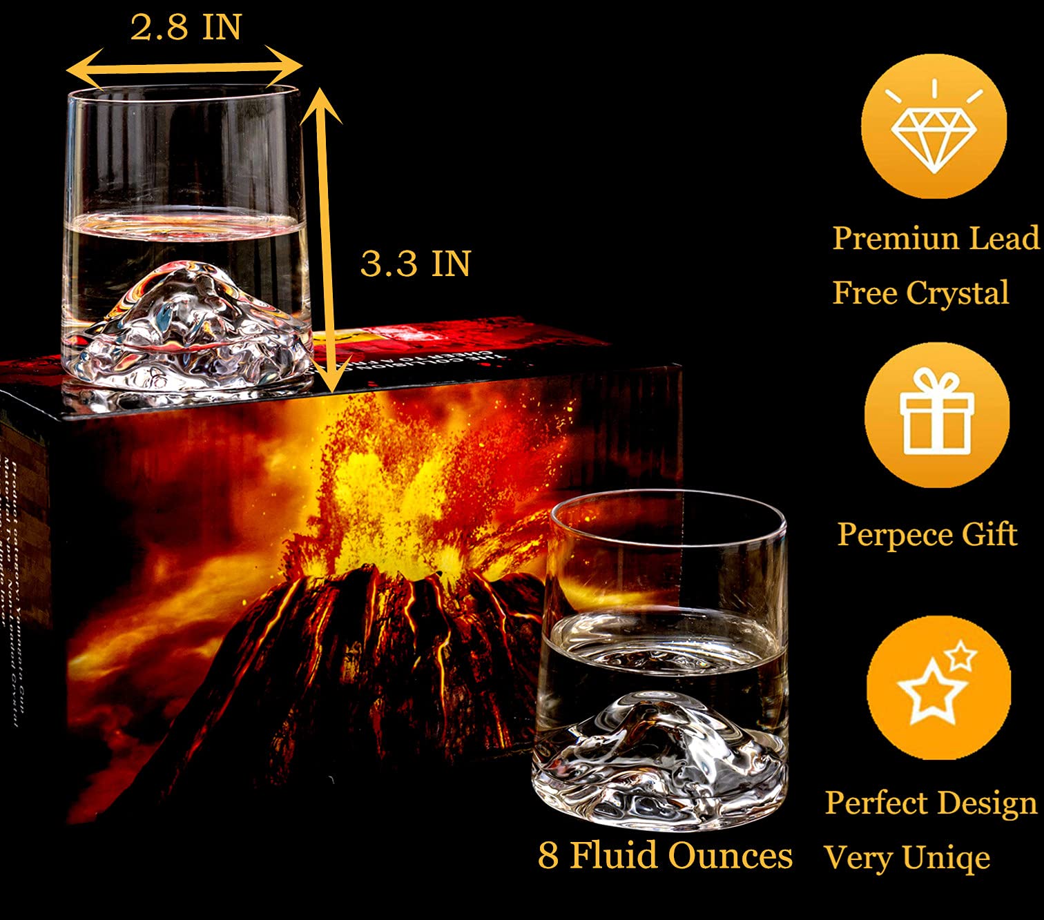 Vasos de whisky, vasos de ron, vasos escoceses de alta calidad, cristalería de estilo para bourbon, vasos grandes con forma de montaña de fondo grueso, vidrio soplado a mano, cristalería de bar de