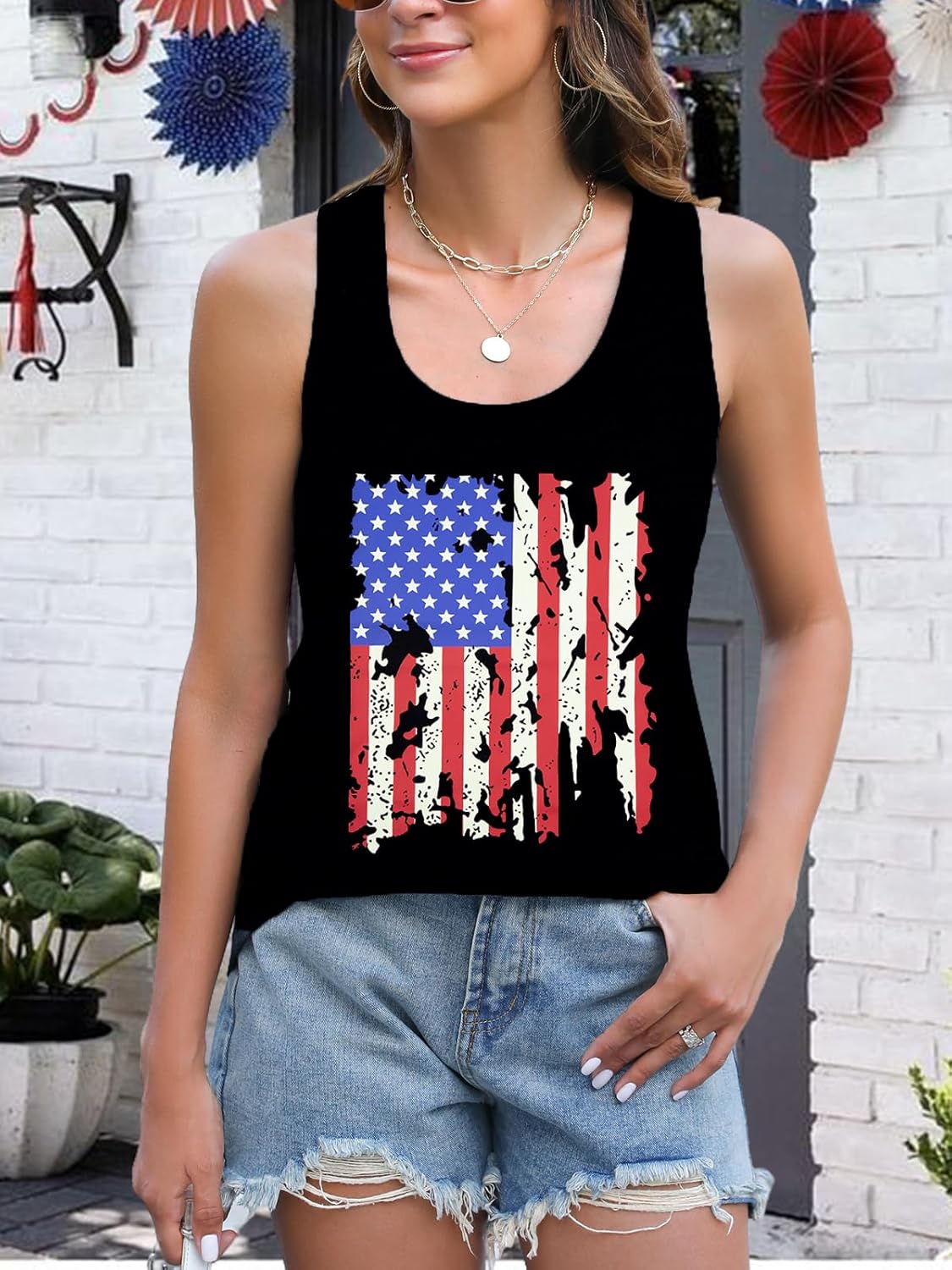 KNEYATTA American Flag Tank Tops 4th of July Women Patriotic Sleeveless Shirt Summer Casual Racerback T-Shirt - Image 3