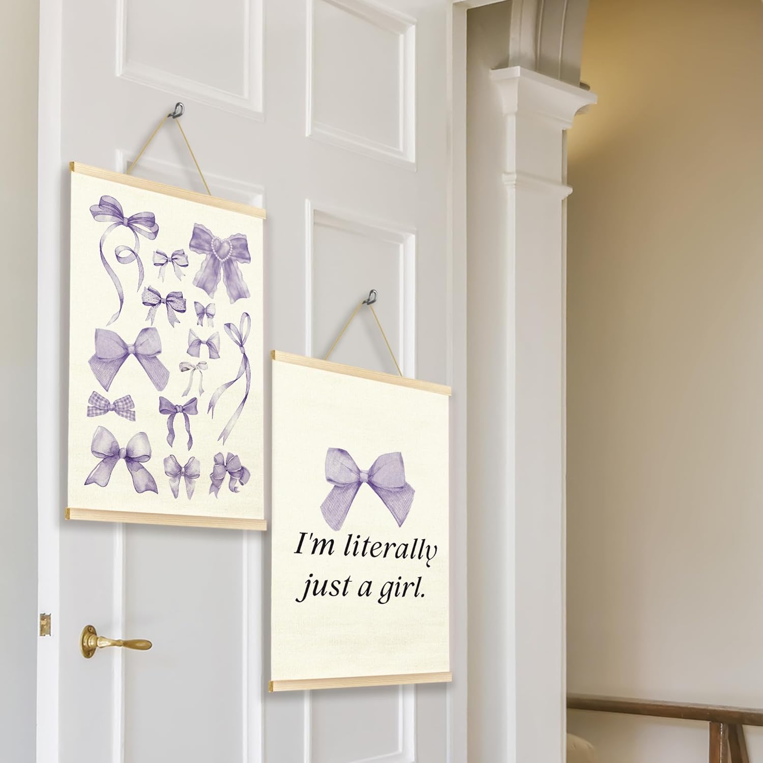 TAEDIN Coquette Girls Room Wall Art Poster Hanger Frame Set of 2 - Purple Bows Trendy Preppy Wall Art with Wood Frames, Funky Wall Hanging Decor for Teen Girly Room Apartment Dorm, 12x16 Inches…
