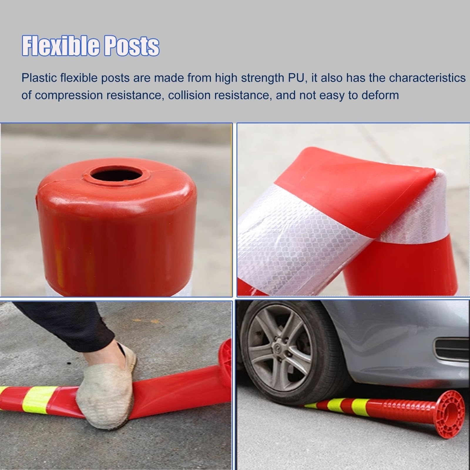 Poteaux de stationnement, 4/6/8 cônes de signalisation Flexibles de 74 cm avec Bandes réfléchissantes - Bornes de sécurité durables pour Le stationnement et Les Chantiers, pour Les trottoirs