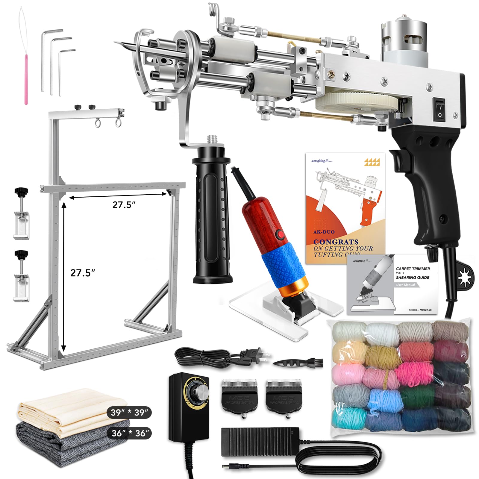 Bixina Black Rug Tufting Gun Starter Kit With Frame & Carpet Trimmer & Yarn, Carpet Making Kit With Tufting Frame Tufting Supplies With Primary Tufting Cloth, Rug Gun Machine Starter Kit With Rug Shaver(Black)