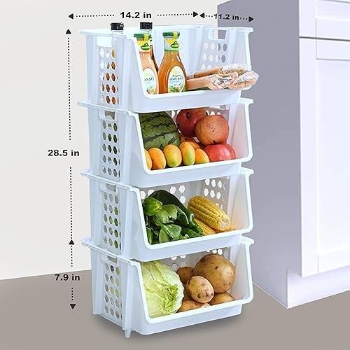 Miniatura 2 de Skywin Contenedores apilables de plástico para despensa, color blanco, paquete de 4 contenedores apilables medianos para organizar alimentos, cocina