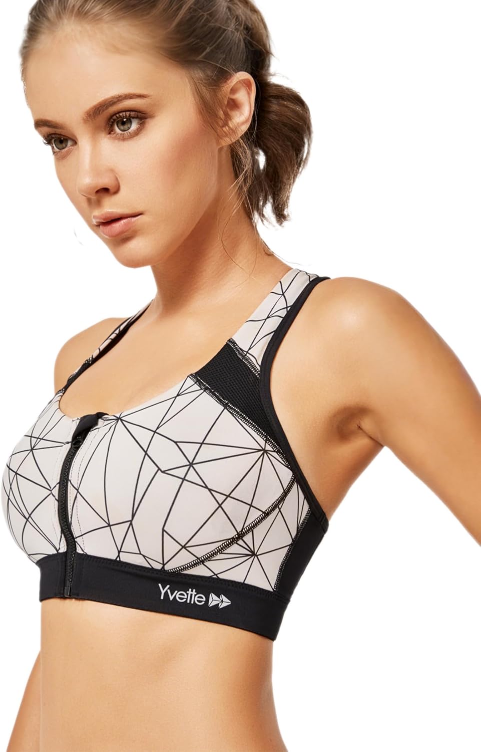 Yvette Racerback Sports Bras for Women High Impact Front Zip Supportive Wireless Workout Bra - Image 3