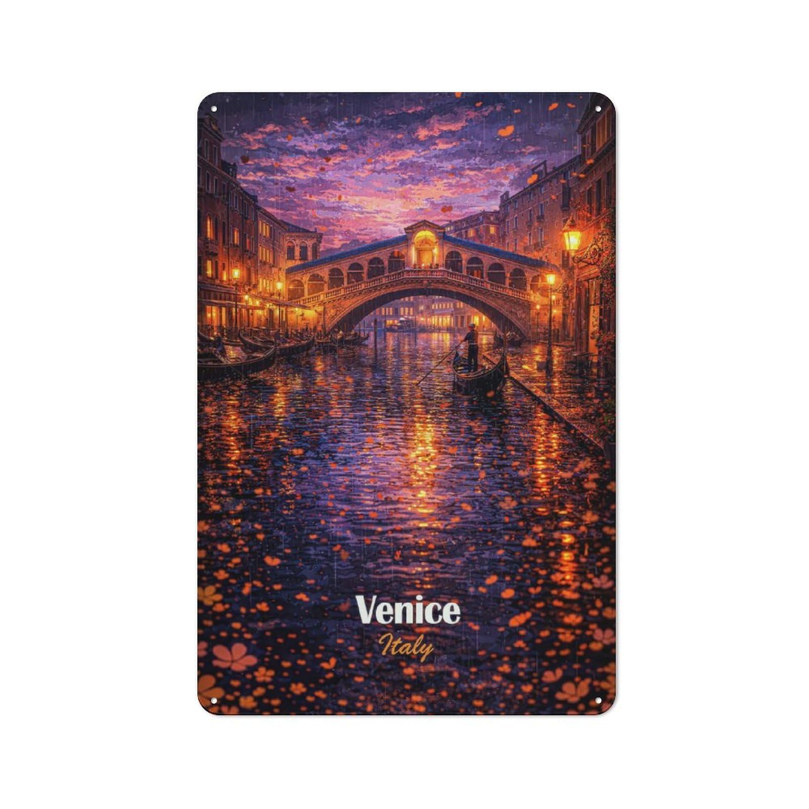 Junmoney Style-16 Venice Italy Rialto Bridge Gondola Farmhouse Metal Sign 30X20cm, Rustic Country Wall Plaque For Farmhouse Kitchen, Pantry Or Dining Area