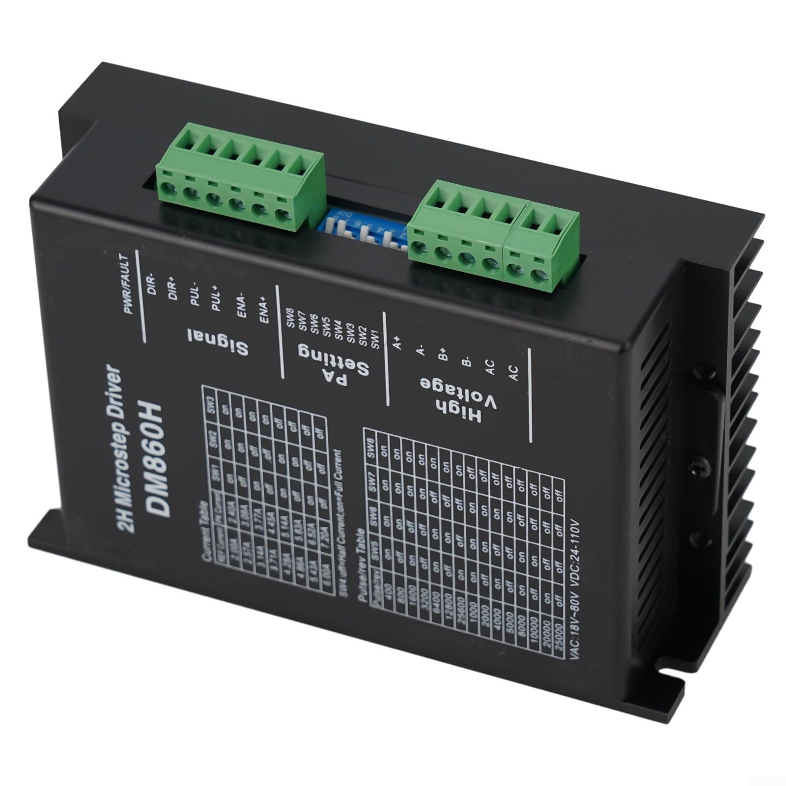 Controlador de velocidad del motor de CC, 24V-110V DC/18V-80V AC DM860H para DSP Controlador digital de motor paso a paso, para motor paso a paso 57/86