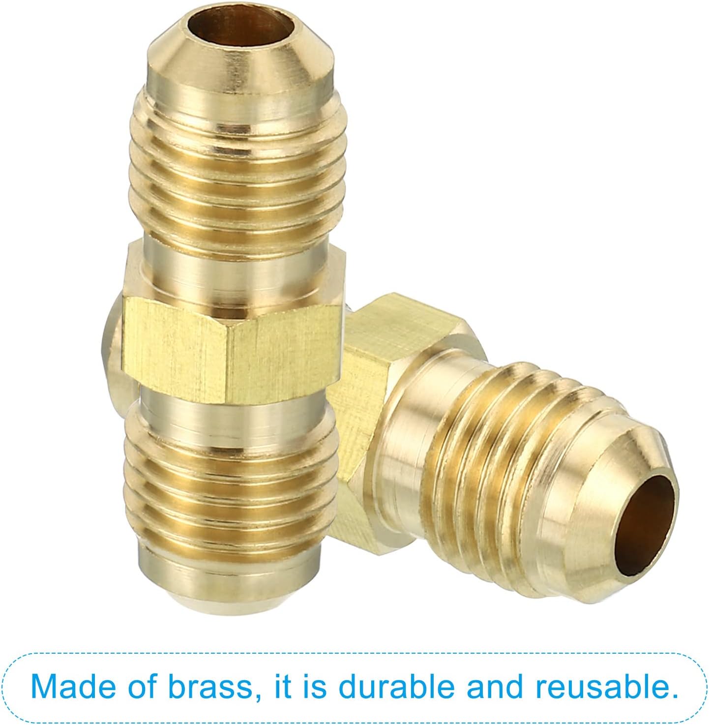 PATIKIL 1/4"Male x 1/4" Male Brass Flare Union Connector, 3 Pcs Gas Adapter Brass Tube Coupler Pipe Fitting for Hose Fitting