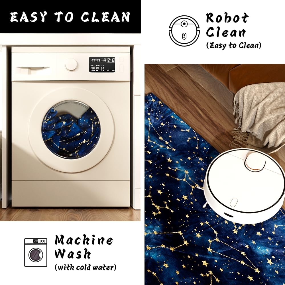Washable Galaxy Decor Area Rug 4'x6',Soft Non-Slip Accent Carpet for Bedroom Nursery Playroom Dining Room Office Apartment